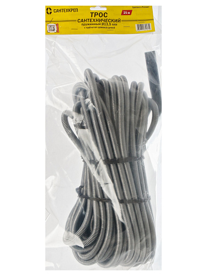 Трос сантехнический канализационный, диаметр 13.5 мм, пружина, 1.8 мм, 25 м, СантехКреп, 3.1.5.8.