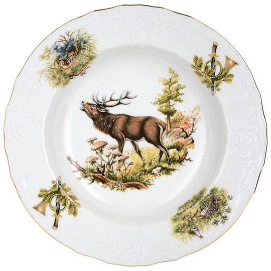 Тарелка суповая, фарфор, 23 см, круглая, Охотничьи сюжеты, Bernadotte, P1750003JQZU001011, в ассортименте