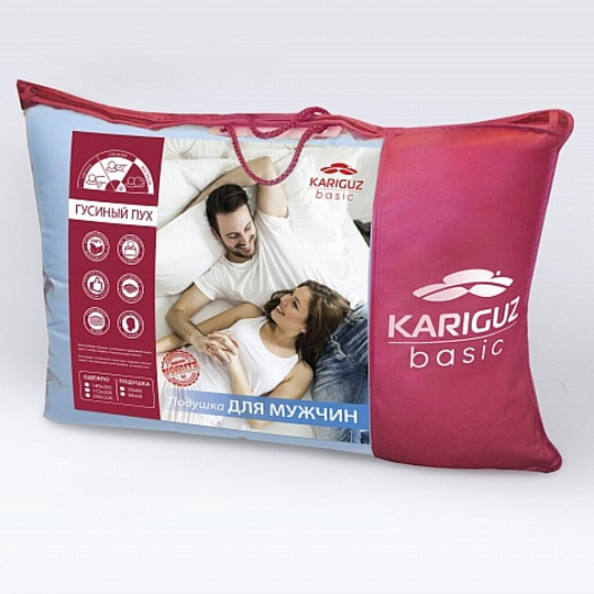 Подушка 68 х 68 см, пух 70%, перо 30%, Для мужчин, чехол 100% хлопок, кант, упругая, Kariguz, МПДм12-5