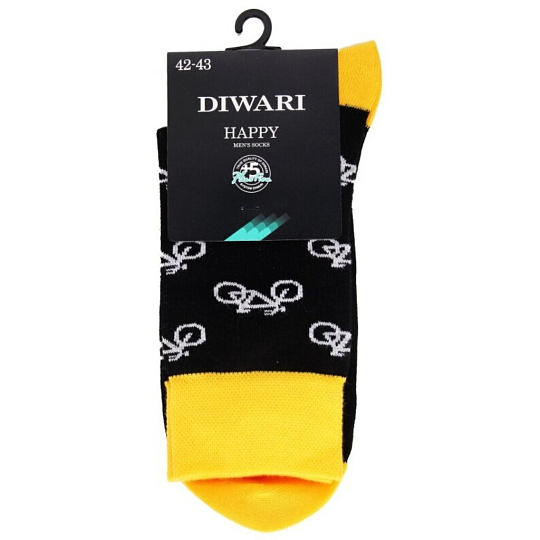 Носки для мужчин, хлопок, Diwari, Happy Велосипед, 057, черный-желтые, р. 29, 17С-151СП
