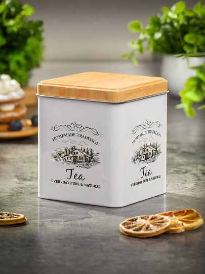 Банка для сыпучих продуктов, металл, 1.2 л, 10х10х12 см, с крышкой, Чай, Y3-1189-1