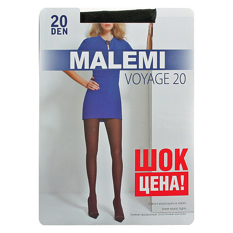 Колготки Malemi, Voyage, 20 DEN, р. 2, nero/черные, с шортиками и прозрачным мыском