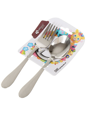 Набор детских столовых приборов нержавеющая сталь, 2 шт, Dino, вилка, ложка, Apollo, DIN-02