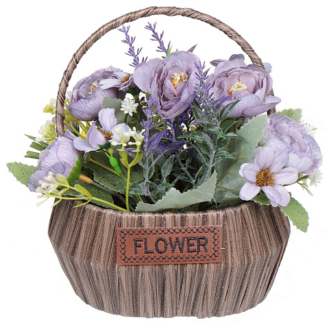 Цветок искусственный декоративный Композиция, в корзинке, 19 см, в ассортименте, Y4-3014