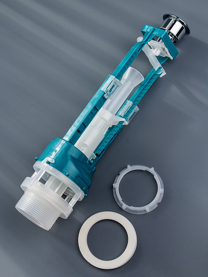 Клапан для бачка унитаза пластик, однорежимный, кнопочный, гальваника, сливной, Инкоэр, СБ1-Х Р