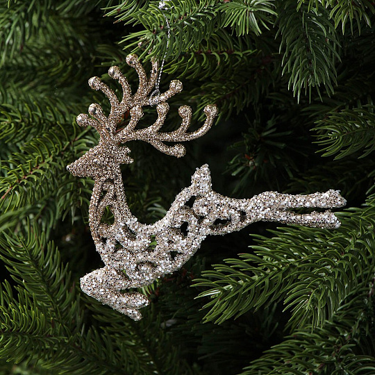 Елочное украшение пластик, Олень, шампань, 13CM, Y4-9389