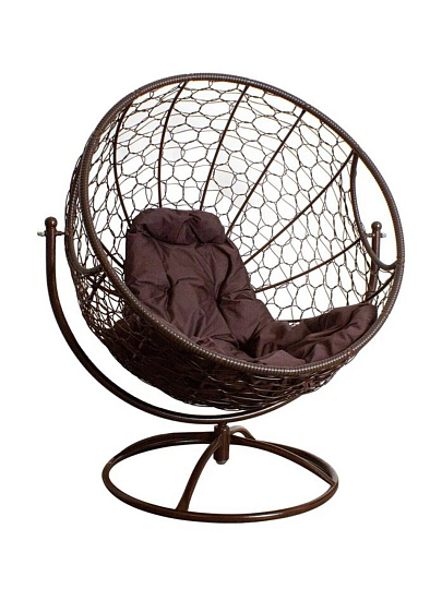 Кресло вращающееся ротанг, Гагарин, 106х69х139 см, коричневое, 150 кг, подушка коричневая, 11100205