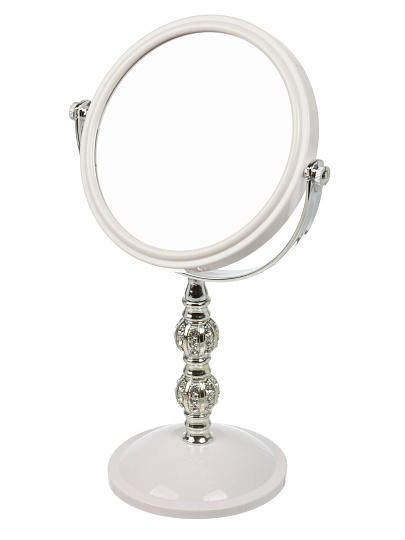 Зеркало настольное, 17.7х30х11 см, пластик, круглое, на ножке, белое, Y4-11326