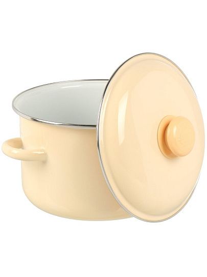 Кастрюля эмалированная сталь, 4 л, крышка сталь, цилиндрическая, Сибирские товары, 9MD201P, слоновая кость, индукция