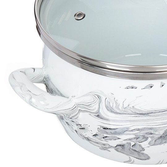 Кастрюля эмалированная сталь, 3 л, крышка стекло, Сантэкс, Шейк бело-черная, 1-2430111, индукция