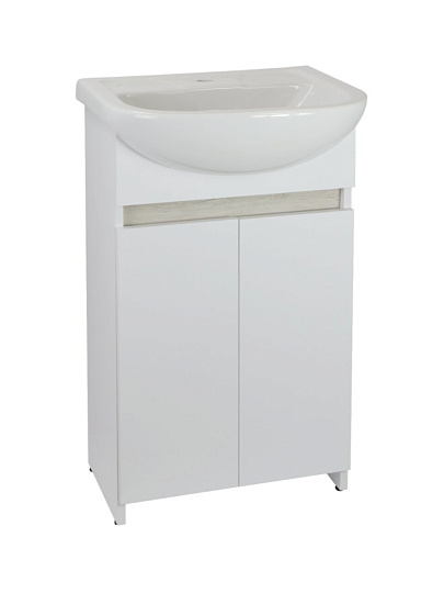 Тумба Doratiz, Бора-бора, 2 двери, под умывальник Браво 50, напольная, 435x270x810 мм, белый, светлый дуб, 9912.014