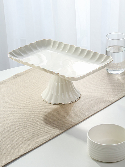 Ваза для фруктов, фарфор, на ножке, 30.5 см, ТМ Глория, Bonjart, Золотая линия, 202491