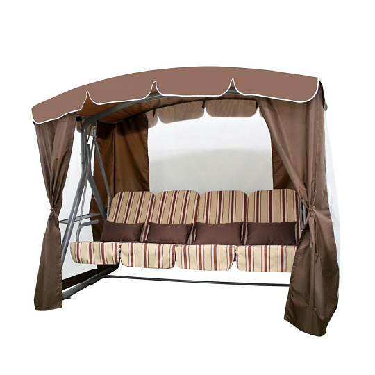 Качели садовые 4-местные, 265х143х195 см, 380 кг, Arno, Дефа Люси Люкс, раскладываются в кровать, с москитной сеткой, шоколадные, полосы, 2017-КД-58/Л, металл
