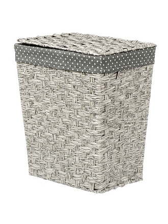 Корзина для белья, 34х24х40 см, прямоугольная, плетеная, полимер, полиэстер, серая, с крышкой, Y4-7635