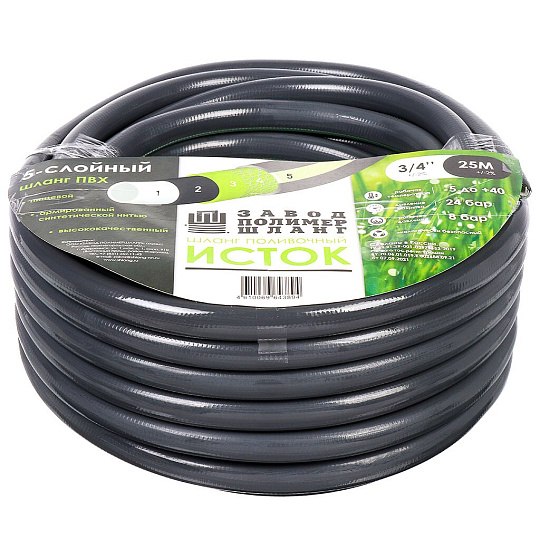 Шланг поливочный, 3/4 '', 19 мм, 24 атм, армированный, 25 м, 5 слоев, Исток, ПВХ, НФ-00000134