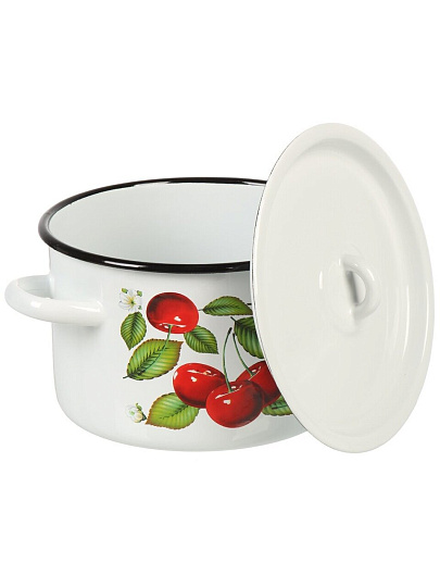 Набор посуды эмалированная сталь, 3 предмета, кастрюли 1.5, 2.9, 4.5 л, индукция, СтальЭмаль, Вишня ягоды, 1с33