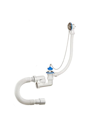 Сифон для ванны, 40х40/50, с выпуском, с переливом, круглый перелив, Orio, А-80089