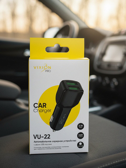 Автомобильное зарядное устройство Vixion, VU-22, USB Smart IC, в прикуриватель, 2.1 А, черное, GS-00028939