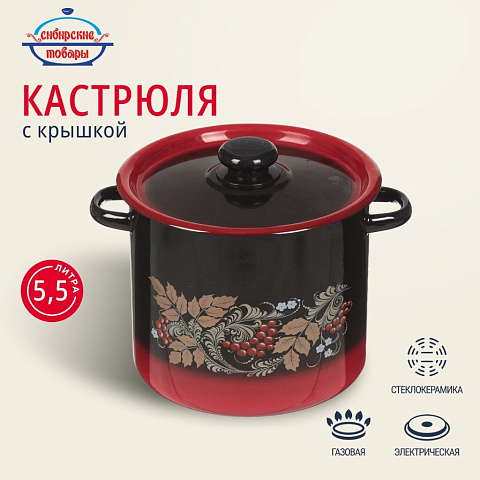 Кастрюля эмалированная сталь, 5.5 л, с крышкой, крышка сталь, Сибирские товары, С1617.38