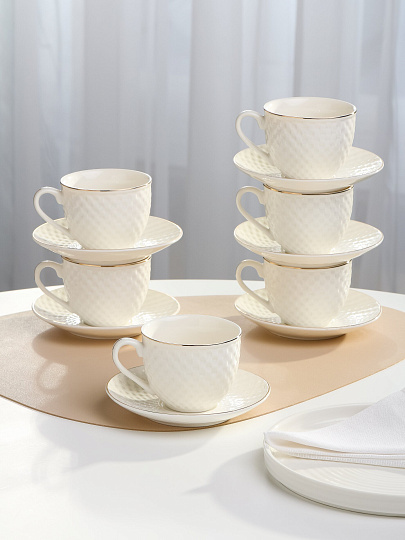 Набор чайный фарфор, 12 предметов, на 6 персон, 230 мл, ТМ Глория, Bonjart, 202338