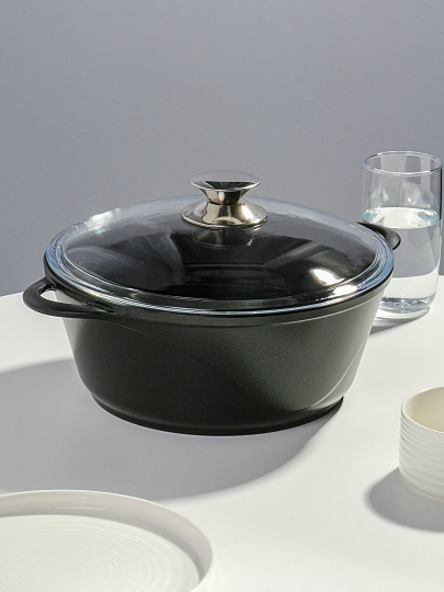 Кастрюля алюминий, антипригарное покрытие, 4 л, крышка стекло, Горница, Классик, к2633а