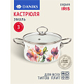 Кастрюля эмалированная сталь, 3 л, крышка стекло, цилиндрическая, Daniks, Iris, Y4-9063, индукция
