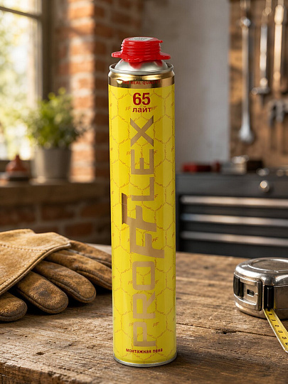 Пена монтажная Profflex, Yellow Lite, профессиональная, 65 л, 850 мл, 850 г, летняя, 70084