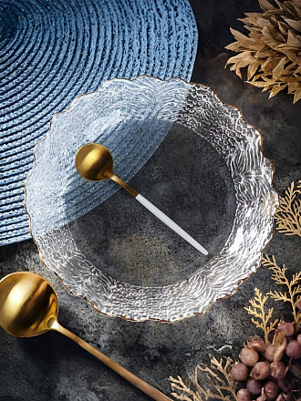 Тарелка стекло, 19.5 см, отвод золотом, круглая, Алмаз, Y6-10094