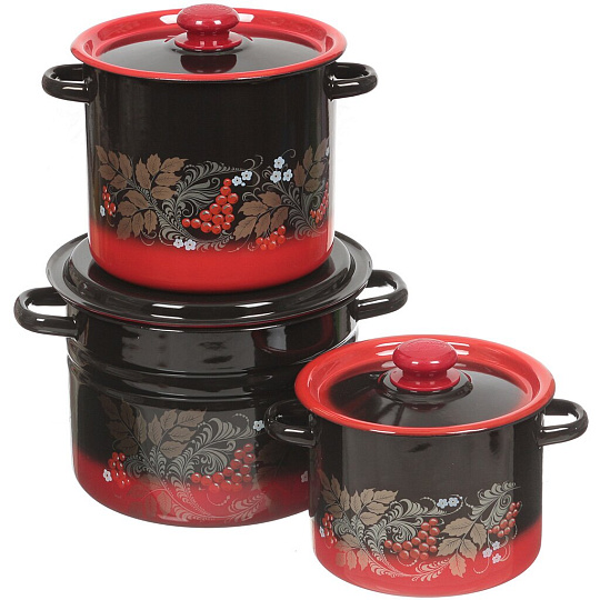 Набор посуды эмалированная сталь, 6 предметов, кастрюли 3.5,5.5,8 л, Сибирские товары, Рябинка 17, N17L05, в ассортименте