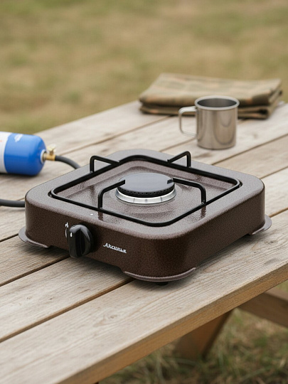 Плита газовая настольная, 1 конфорка, коричневая, Аксинья, КС-105