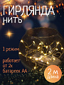 Гирлянда 20 ламп, 2 м, 1 режим, теплый белый свет, серебристая, в помещении, на батарейках, LED, SYDB-041906-2W