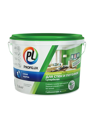 Краска водно-дисперсионная, Profilux, PL-04A, акриловая, для стен и потолков, матовая, супербелая, 1.4 кг