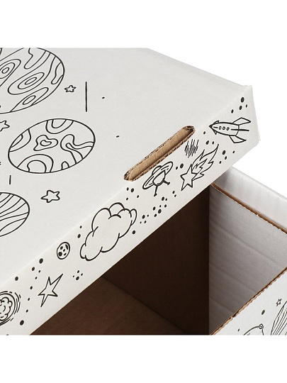 Коробка для хранения, 1 секция, с крышкой, складная, 32х26х17 см, гофрокортон, белый/бурая, Космос, Д20104.0027