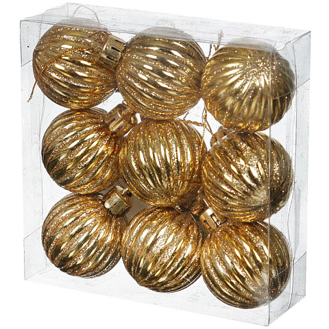 Елочный шар Волшебная страна, PBD4-9-002-G, 9 шт, золото, 4 см, рисунок, ПВХ коробка, 101749