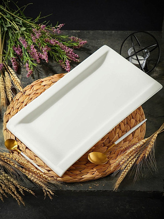Блюдо керамика, прямоугольное, 21х35.6х2.7 см, белое, Грейс, Daniks, Y6-6003/Y4-9170