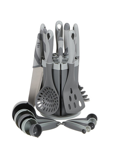 Набор кухонных принадлежностей 21 предмет, нейлон, на подставке, вращающаяся подставка, JA20202701