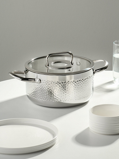 Кастрюля нерж, 3.2 л, с крыш, крыш стекло, Daniks, Навия, индукц, SD-0136-20