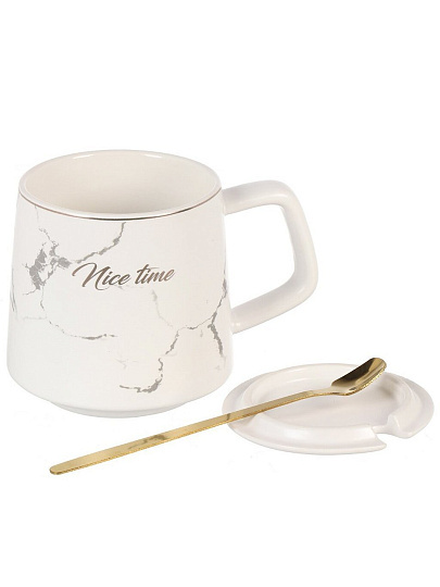 Кружка керамика, 450 мл, Отличный день, с крышкой, с ложкой, Y6-10125/B060025