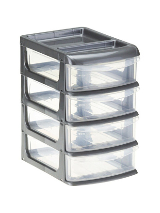 Бокс универсальный, Мини, пластик, 4 секции, 12.5х9.4х15 см, металлик/графит, Idea, М 2771