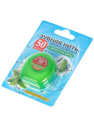 Зубная нить Vilsen, вощеная, с мятой, 50 м, D-203