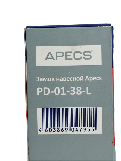 Замок навесной Apecs, PD-01-38-L, МВС-124-01, коробка, цилиндровый, с удлиненной дужкой, 3 ключа