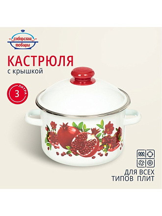 Кастрюля эмалированная сталь, 3 л, крышка сталь, цилиндрическая, Сибирские товары, Гранатовый сок, 1MD181M, индукция