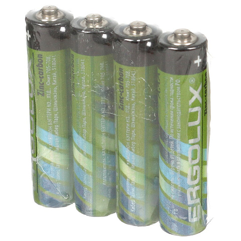 Батарейка Ergolux, ААА (R03, 24D), Zinc-carbon, солевая, 1.5 В, спайка, 4 шт, 12440