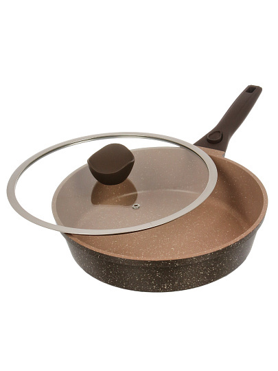 Сковорода литой алюминий, 28 см, антипригарное покрытие, Горница, Дуэт Шоколадный мусс, с крышкой, съемная ручка, индукция, Ис8284Дш
