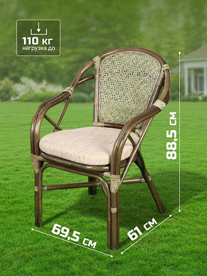 Мебель садовая Мария, оливковая, стол, 55х55х56 см, 2 кресла, подушка бежевая, 110 кг, подушка бежевая, IND11B