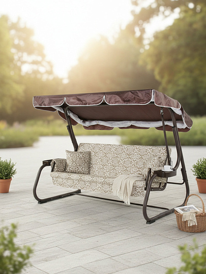 Качели садовые 3-местные, 238.2х136х165 см, 350 кг, Прага, раскладываются в кровать, с москитной сеткой, шоколадные, A54C.537, металл