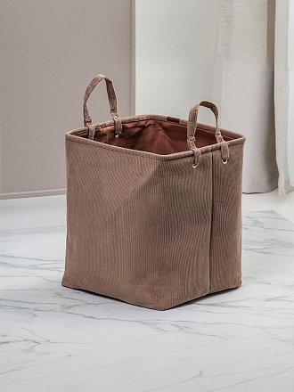 Корзина для хранения, 33х33х39 см, прямоугольная, вельвет, коричневая, A190048