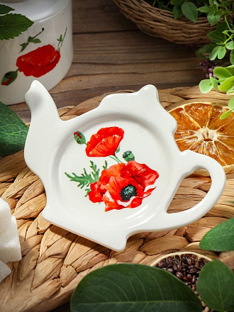 Подставка для чайных пакетиков, доломит, фигурная, 12х8.4 см, Daniks, Алый мак