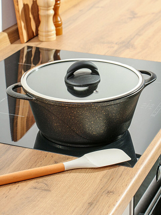 Кастрюля алюминий, антипригарное покрытие, 2 л, крышка стекло, Гурман, Eclipse, ГМк203ЭКИ, индукция