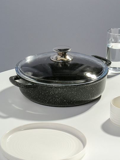 Жаровня алюминий, 26 см, 3 л, антипригарное покрытие, Горница, Induction Гранит, Иж2611аг, с крышкой, индукция